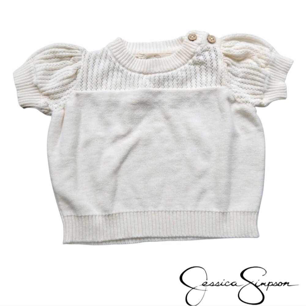 Jessica Simpson Baby Girls Cream Knit Sweater Top Puff Sleeves Size 3-6 Months